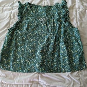 A.N.A. sleeveless blouse seafoam green floral, sz XL